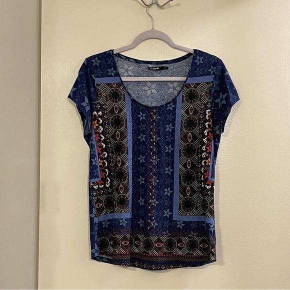 DESIGUAL Geometric Short Sleeve Top in Multicolor - Picture 2 of 6
